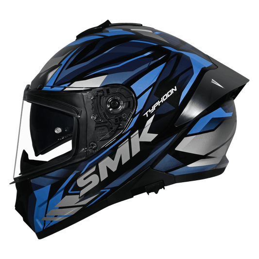 SMK Typhoon Rival Gloss Black Blue Grey Helmet - GL256