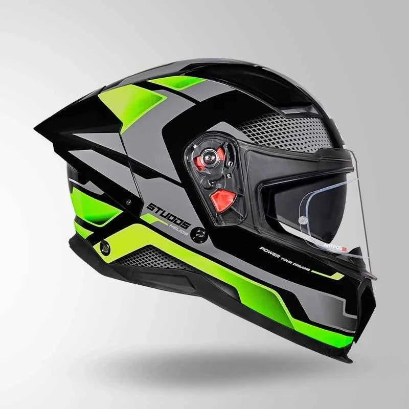 Studds-Helios D1 Asphalt Decor Helmet (Black / Green)