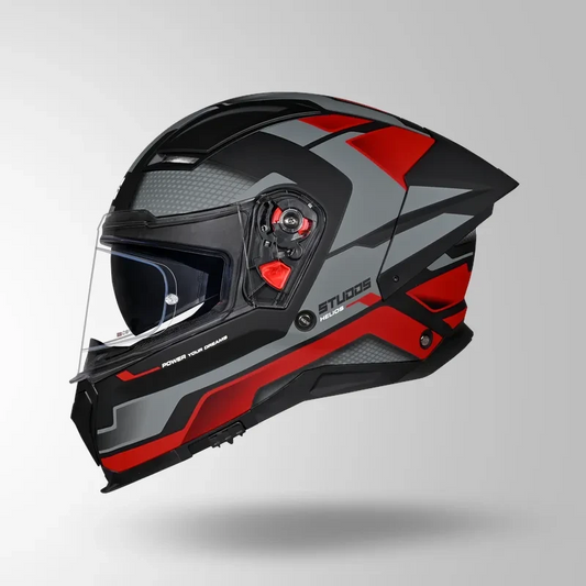 Studds-Helios D1 Asphalt Decor Helmet (MATT BLACK / GREY & RED)