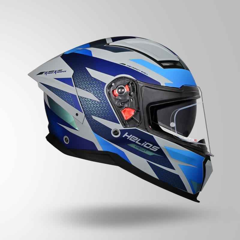 Studds-Helios D2 Circuit Decor Helmet (Matt Grey Chameleon Blue/green)