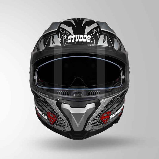 Studds-Helios Superman Edition Full Face Helmet (Matte Silver N1)