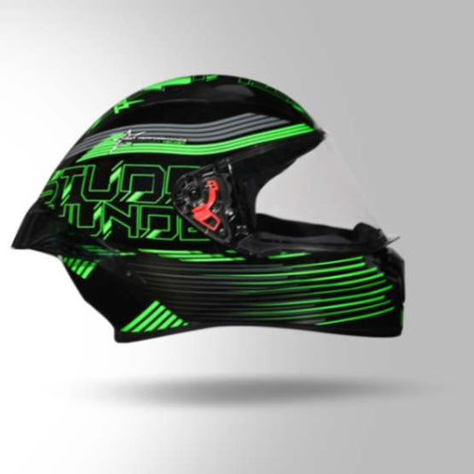 Studds Thunder D11 Decor Black & Green With Spoiler - Full Face Helmets