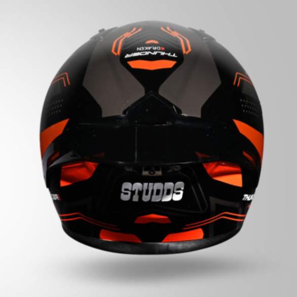 Studds Thunder D2 Draken Decor Black & Orange With Spoiler - Full Face Helmets