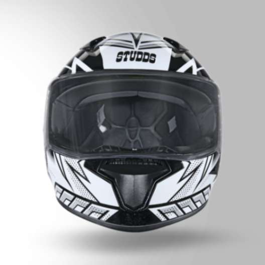 Studds Thunder D5 Decor Black & White With Spoiler- Full Face Helmets