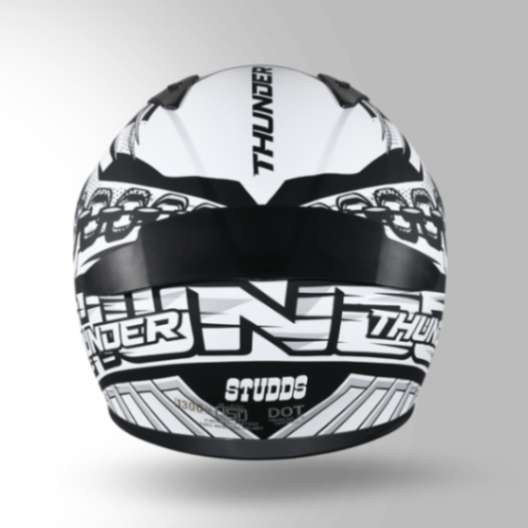 Studds Thunder D5 Decor Matt Black & White With Spoiler - Full Face Helmets