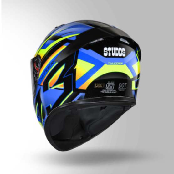 Studds Thunder D6 Decor Black / Orange & Blue With Spoiler - Full Face Helmets