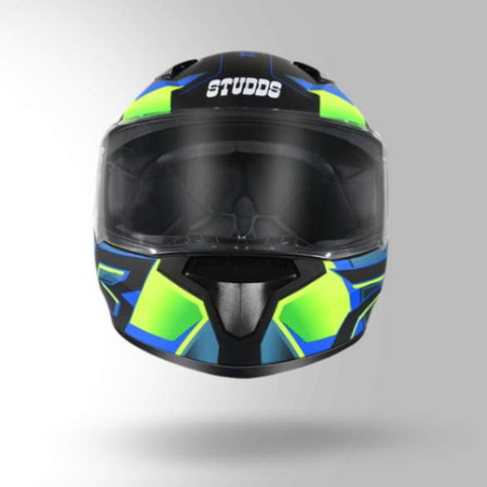 Studds Thunder D6 Decor Matt Black / Green & Blue With Spoiler - Full Face Helmets