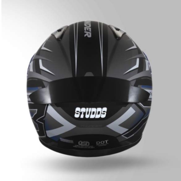 Studds Thunder D6 Decor Matt Black / Grey & White With Spoiler - Full Face Helmets