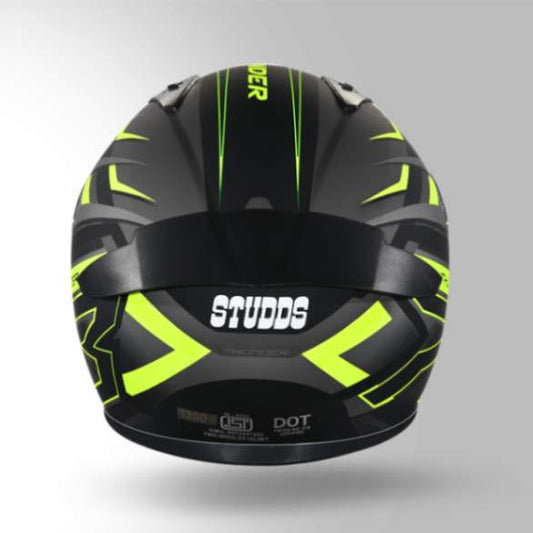 Studds Thunder D6 Decor Matt Black / Grey & Yellow With Spoiler - Full Face Helmets