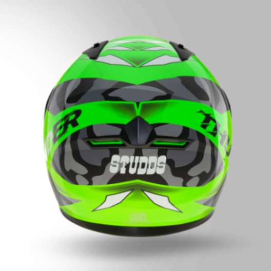 Studds Thunder D7 Decor Neon Green & Black With Spoiler - Full Face Helmets