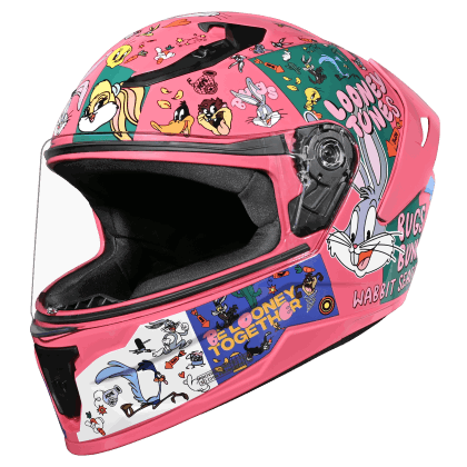 Studds Raider Youth Looney Tunes Edition Helmet - Baby Pink & Purple/Green