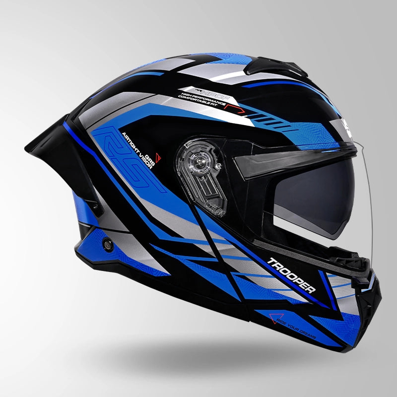 Studds Trooper D4 Race Decor Black / Grey & Blue - Helmet