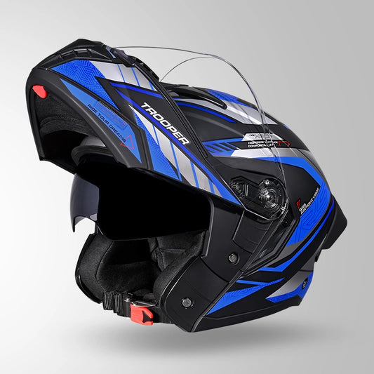 Studds Trooper D4 Race Decor Matt Black / Grey & Blue - Helmet