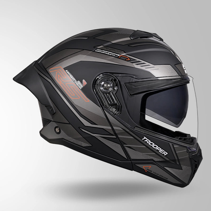 Studds Trooper D4 Race Decor Matt Black / Orange & Grey - Helmet