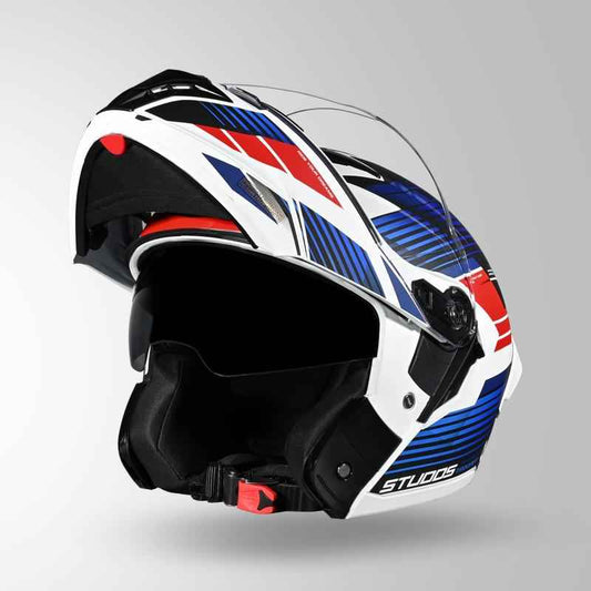 Studds Trooper Trail Matt White & Blue / Red - Helmet