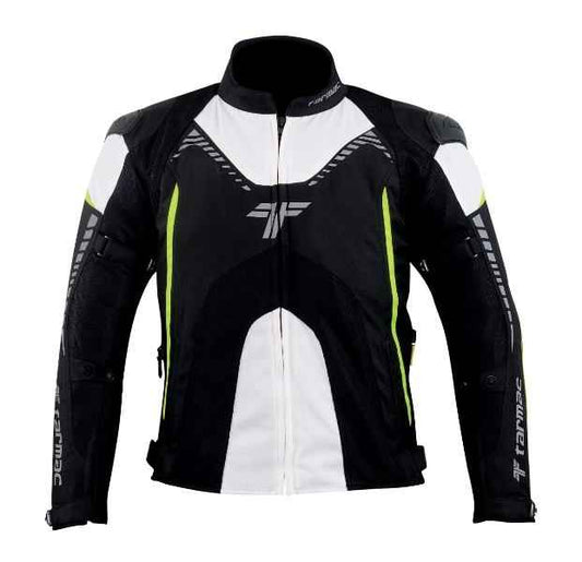 Tarmac Corsa Black/White/Fluorescent Riding Jacket with SAFE TECH protectors + FREE Tarmac Swift gloves