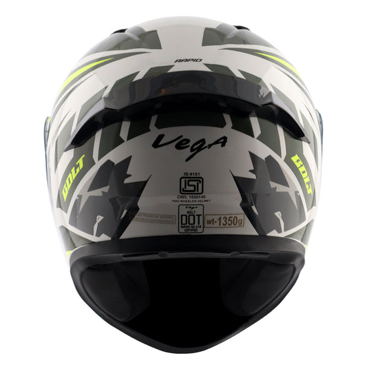 Vega Bolt Rapid White Neon Yellow Helmet - Riders Junction