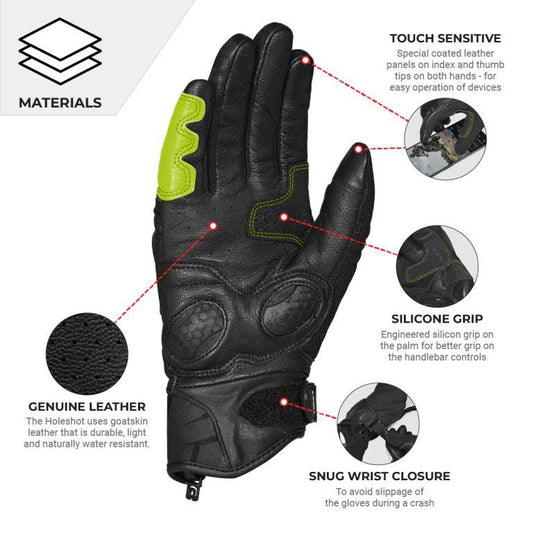 Viaterra Holeshot – Short Motorcycle Riding Gloves For Men - Fluorescent Green