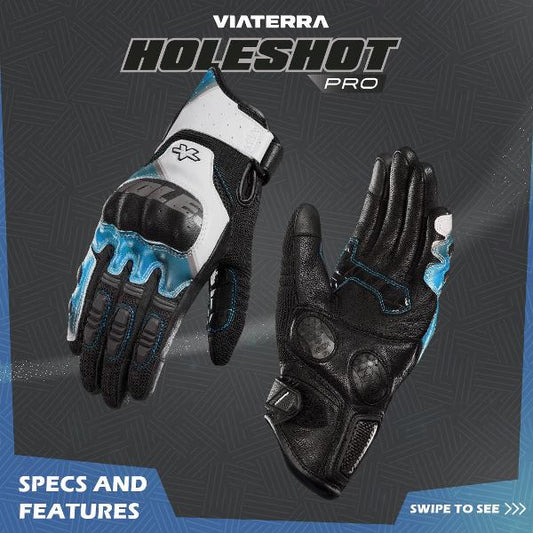 Viaterra Holeshot Pro Semi Gauntlet Hybrid Riding Gloves - Blue