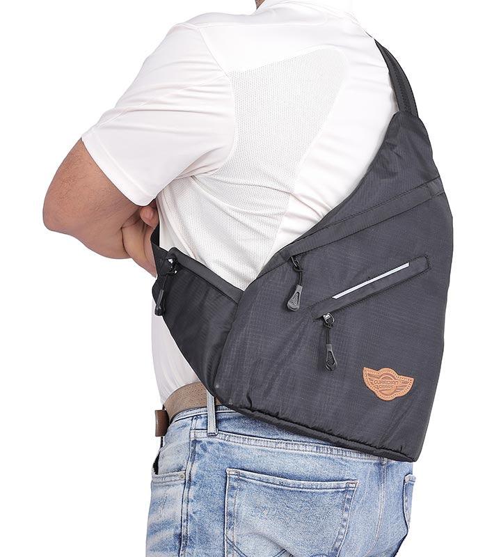 Wing Crossbody Charcoal Black Sling Bag for Travel, Biking, Hiking, Trekking and Everyday Use by Guardian Gears