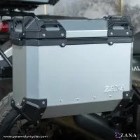 ZANA Panniers( 36 LTR )Aluminium L-Flat Silver With Frame For Himalayan 411 - ZI-8494 LS - Riders Junction