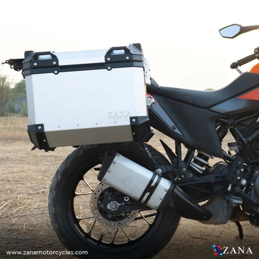 ZANA Panniers( 36 LTR ) Aluminium L-Flat Silver With Frame For KTM ADV 250/390 - ZI-8491 LS - Riders Junction