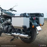 ZANA Panniers( 36 LTR ) Aluminium L-Flat Silver With Frame For Super Meteor 650 (Coming Soon) - ZI-8500 LS