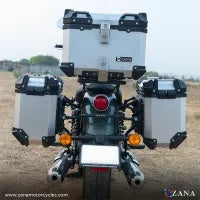 ZANA Panniers( 36 LTR ) Aluminium L-Flat Silver With Frame For Super Meteor 650 (Coming Soon) - ZI-8500 LS - Riders Junction