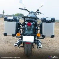 ZANA Panniers( 36 LTR ) Aluminium R-Flat Silver With Frame For Super Meteor 650 (Coming Soon) - ZI-8500 RS - Riders Junction