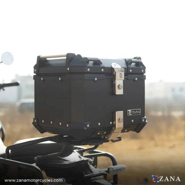 ZANA Top Box Aluminium (45Ltr) L-flat Black With Back Rest Cushion For Harley Davidson X440 - ZI-TB-010