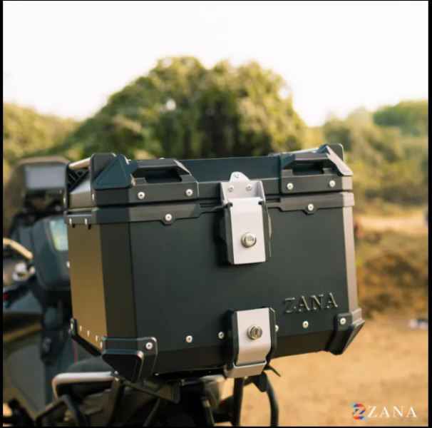 Zana-Top Box Aluminium (45Ltr)L-flat For TVS Apache RTX 300 (Black With Back Rest Cushion)-ZI-TB-010