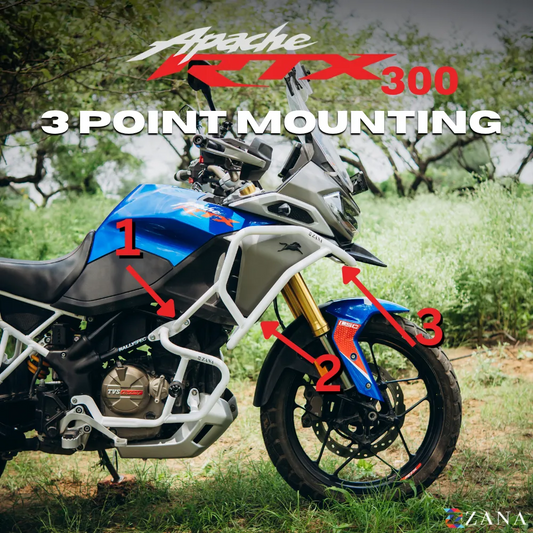 Zana- Upper & Lower Crash Guard With Slider Combo (White) For TVS Apache RTX 300 Beak Version - ZI-8747 / ZI-8746