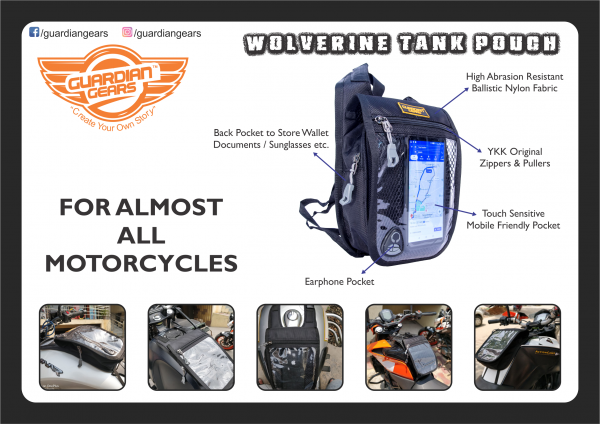 Wolverine Motorcycle Universal Tank Bag/Pouch with Waterproof Cover - Guardian Gears - Riders Junction