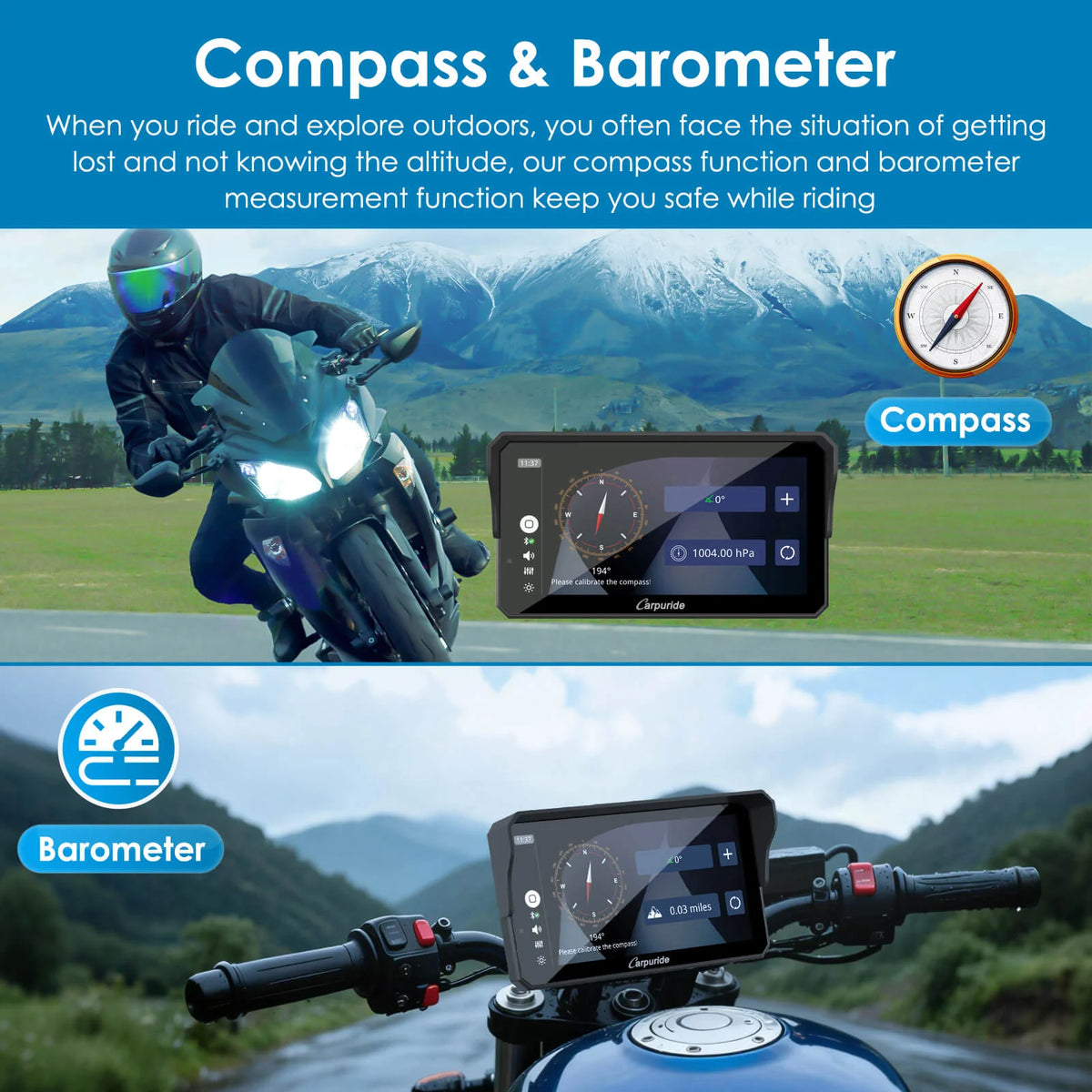 Carpuride Universal W602S Pro 6-Inch Motorcycle CarPlay Plug-and-Play BM05 Bracket with Type-C Port