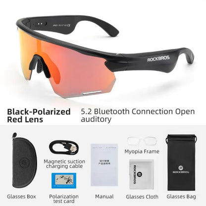 ROCKBROS Bluetooth Polarized Sunglasses Music Speaker Glasses Outdoor Sport (14130002002)-Red