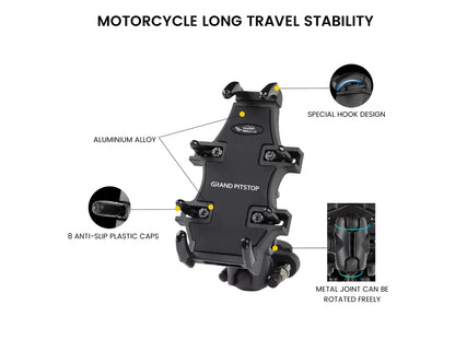 4-Sided Grip Mobile Holder Mount - Black - Grandpitstop