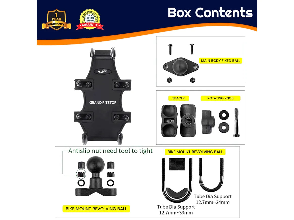 4-Sided Grip Mobile Holder Mount - Black - Grandpitstop