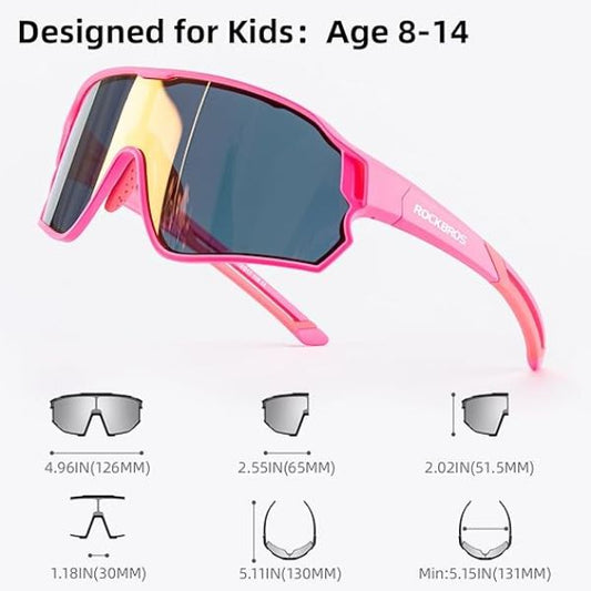 ROCKBROS Kids Polarized Sunglasses UV400 Protection for Youth Boys Girl (14110009004)-Pink