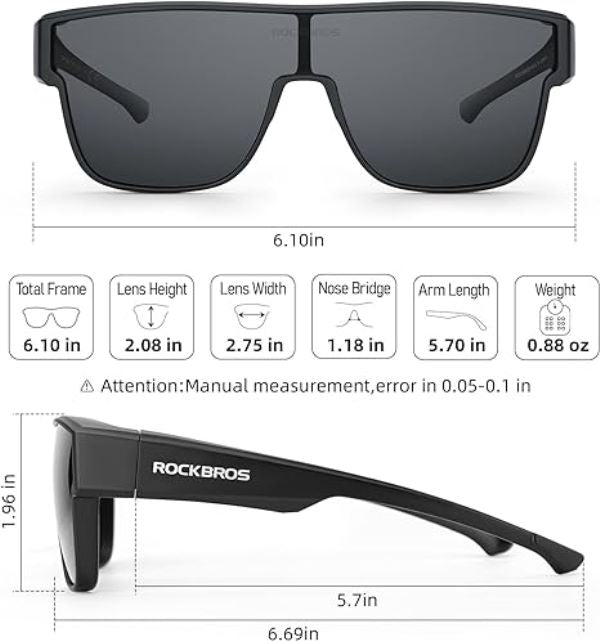 ROCKBROS Polarized Fit Over Wrap Around Sunglasses for Driving (14130003001)-Black