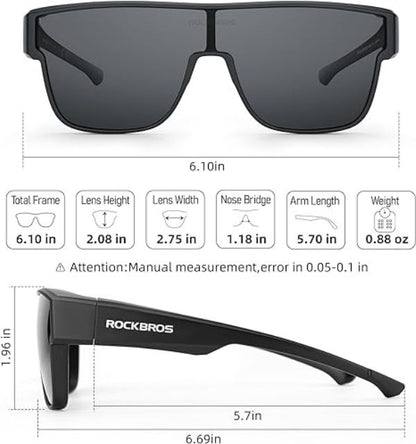 ROCKBROS Polarized Fit Over Wrap Around Sunglasses for Driving (14130003001)-Black