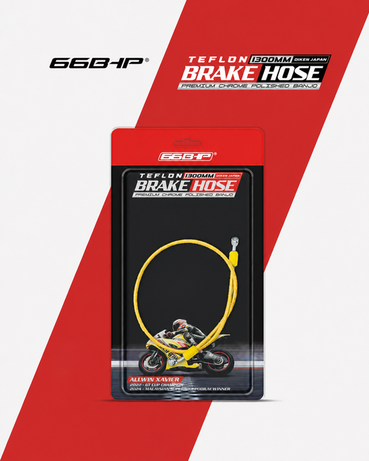 66Bhp 1300mm 66Bhp Teflon Brake Hose (Diken Japan) with Premium Chrome Polished Banjo (Yellow)