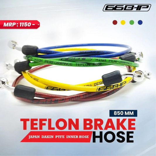 66Bhp Teflon Brake Hose 850mm (Diken Japan) with Premium Chrome Polished Banjo (Blue)