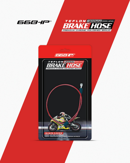 66Bhp Teflon Brake Hose 850mm (Diken Japan) with Premium Chrome Polished Banjo (Red)
