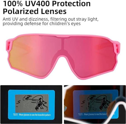 ROCKBROS Kids Polarized Sunglasses UV400 Protection for Youth Boys Girl (14110009004)-Pink