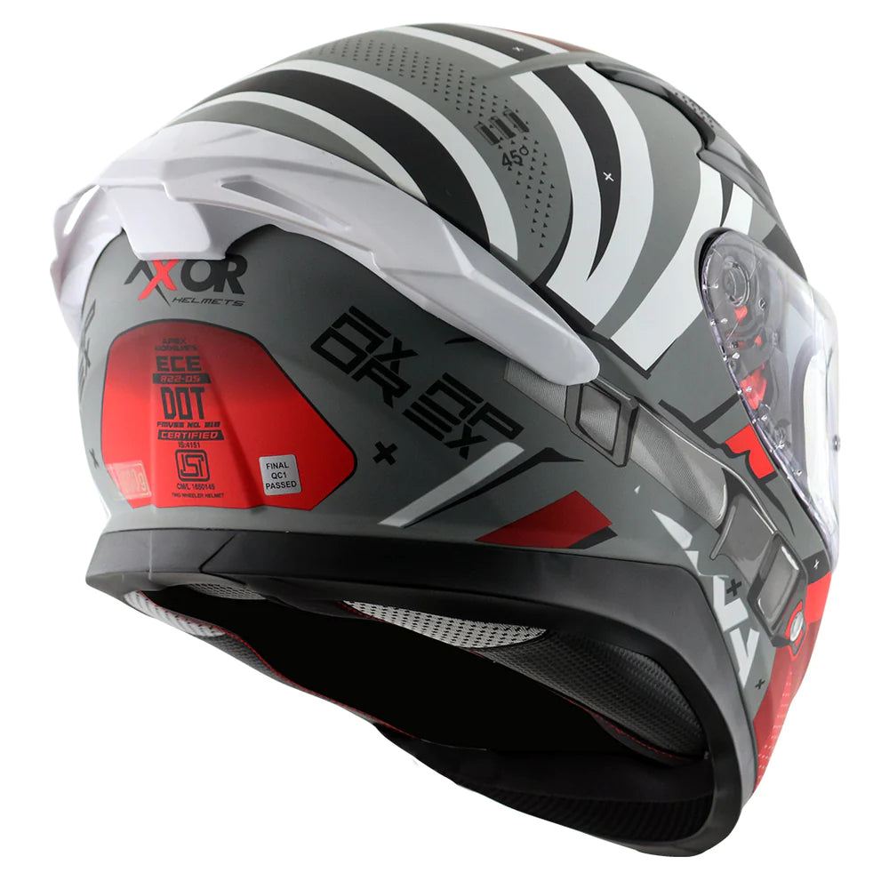 AXOR Apex Hex-2 Motorcycle Helmet - Dull Cool Grey Red