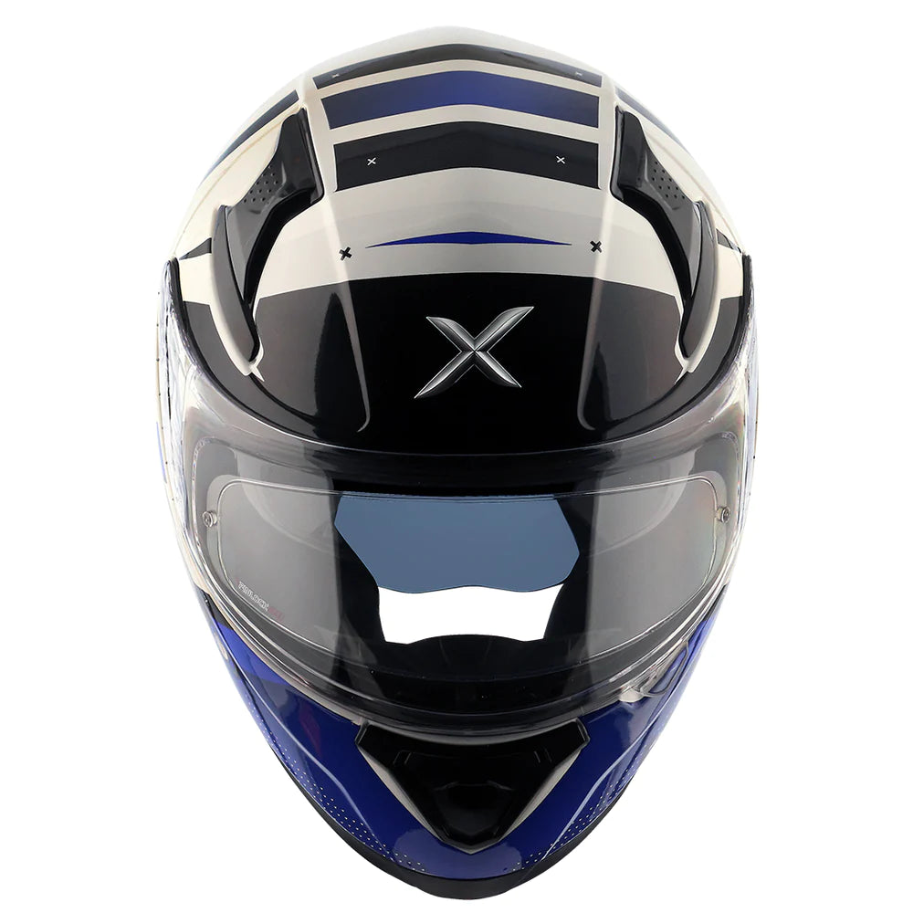 AXOR Apex Hex-2 Motorcycle Helmet - Glossy White Blue