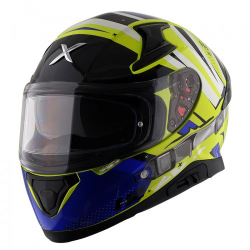 AXOR Apex Hex-2 Motorcycle Helmet - Neon Yellow Blue