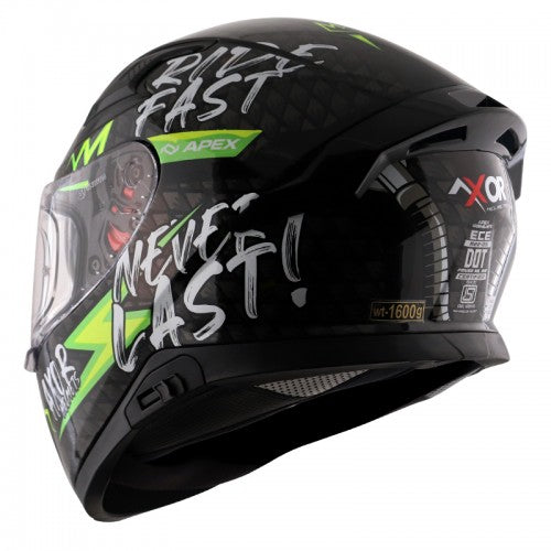 AXOR Apex Ride Fast Motorcycle Helmet - Black Neon Yellow