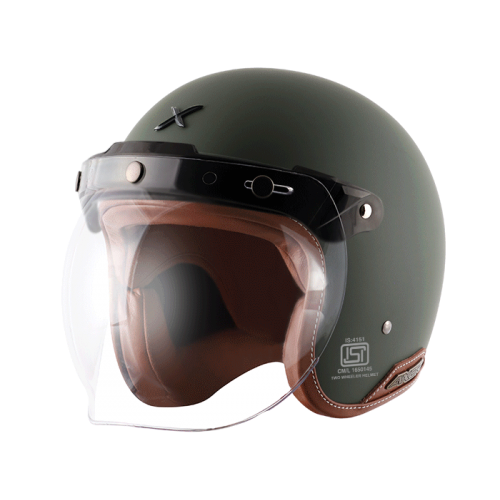 AXOR Retro Jet Helmet (Matt Battle Green) - Riders Junction