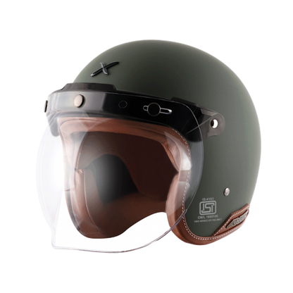 AXOR Retro Jet Helmet (Matt Battle Green) - Riders Junction